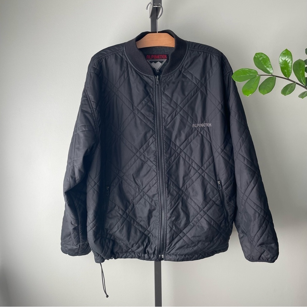 Vintage Alpinetek Quilted Longline Bomber Jacket Long Black Mens Size Large